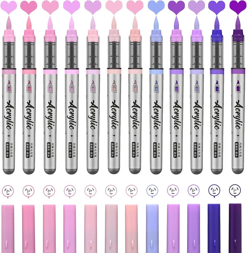 ZZWUAPT Purple Pink Acrylic Paint Pens,12 Color Paint Pen Markers,Brush Tip Paint Pens for Adult Painting Art Supplies - Image 2